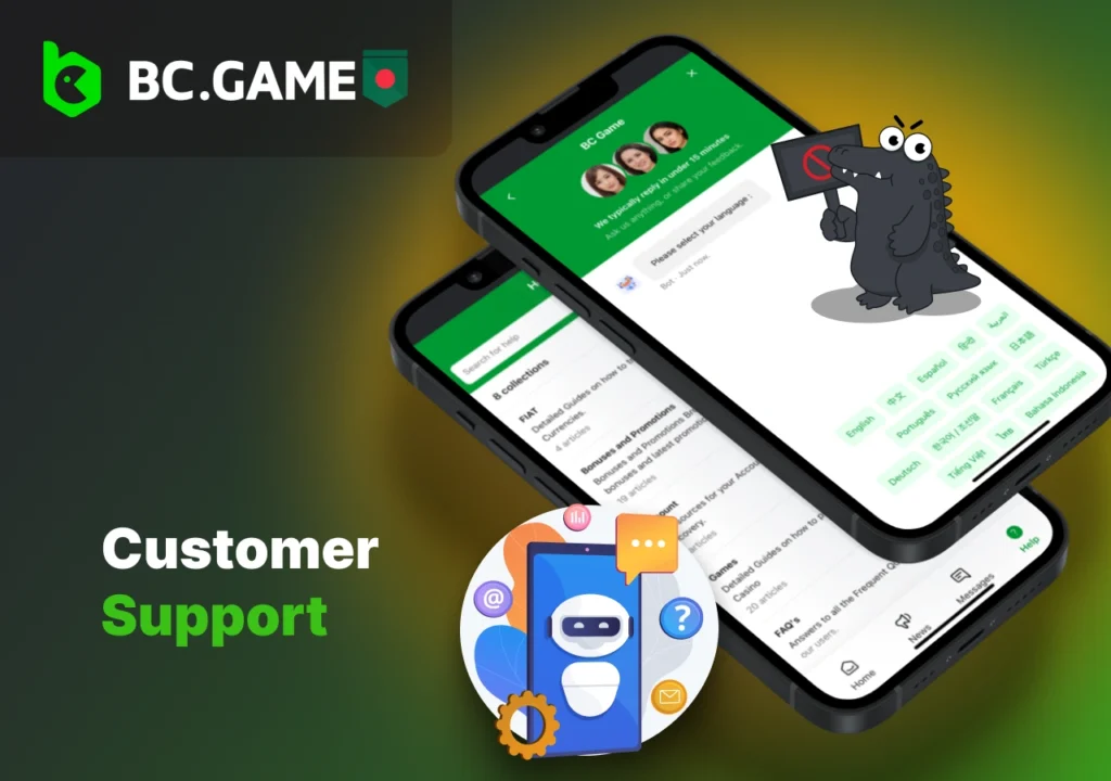 User support in the casino mobile app