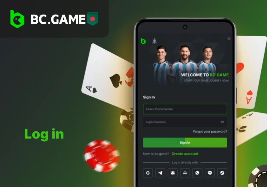 Login to an existing account on the BC Game platform